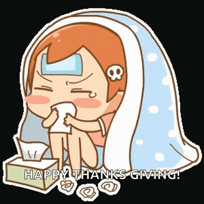A Cartoon Of A Girl With A Skull On Her Head And The Words Happy Thanks Giving GIF