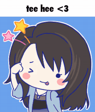 A Cartoon Of A Girl With A Star In Her Hair And The Words Tee Hee < 3 Above Her GIF
