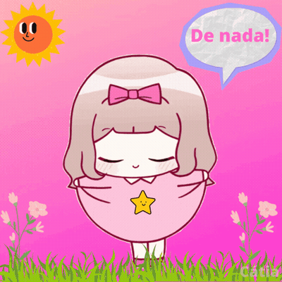 A Cartoon Of A Girl With A Star On Her Shirt And A Speech Bubble That Says De Nada GIF