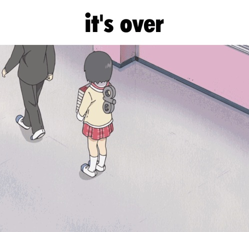 A Cartoon Of A Girl With A Toy On Her Back And The Words It 'S Over GIF