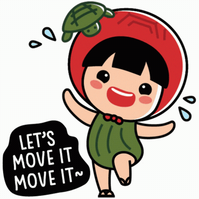 A Cartoon Of A Girl With A Turtle On Her Head And The Words Let 'S Move It Move It GIF