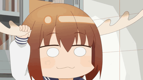 A Cartoon Of A Girl With Antlers On Her Head Making A Face GIF