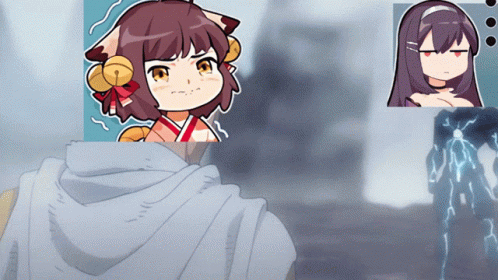 A Cartoon Of A Girl With Bells On Her Ears And A Robot GIF
