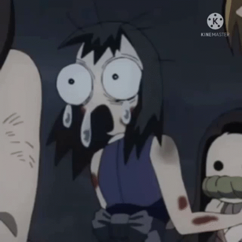 A Cartoon Of A Girl With Big Eyes And Tears On Her Face GIF