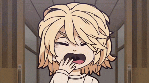 A Cartoon Of A Girl With Blonde Hair Yawning And Covering Her Mouth With Her Hand GIF