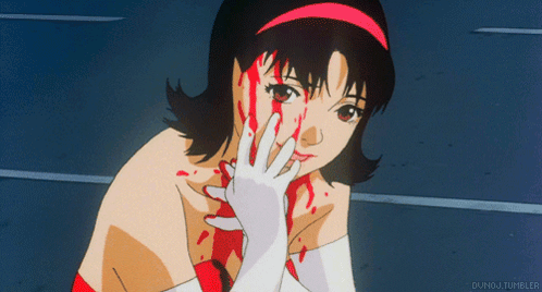 A Cartoon Of A Girl With Blood On Her Face And A Tumblr Link GIF