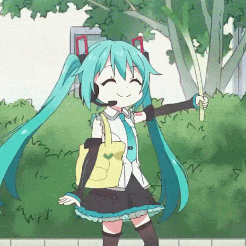 A Cartoon Of A Girl With Blue Hair And A Yellow Bag That Says ' S ' On It GIF