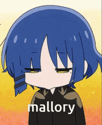 A Cartoon Of A Girl With Blue Hair And The Word Mallory On The Bottom . GIF