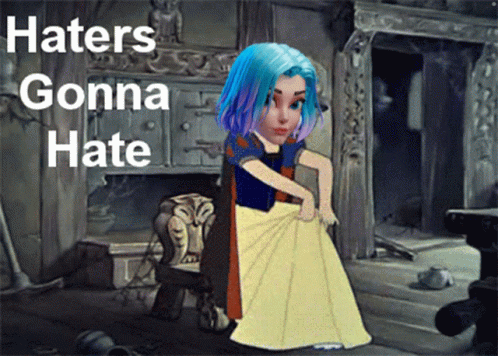 A Cartoon Of A Girl With Blue Hair And The Words Haters Gonna Hate GIF
