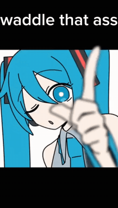 A Cartoon Of A Girl With Blue Hair And The Words Waddle That Ass Below Her GIF