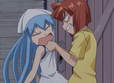 A Cartoon Of A Girl With Blue Hair Kissing A Man 'S Hand GIF