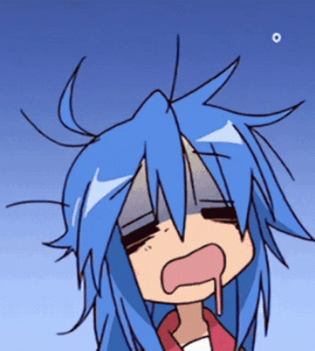 A Cartoon Of A Girl With Blue Hair Making A Face GIF