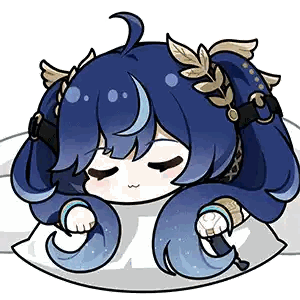 A Cartoon Of A Girl With Blue Hair Sleeping On A Pillow Sticker
