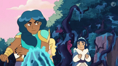 A Cartoon Of A Girl With Blue Hair Standing Next To Another Girl With Blue Hair GIF