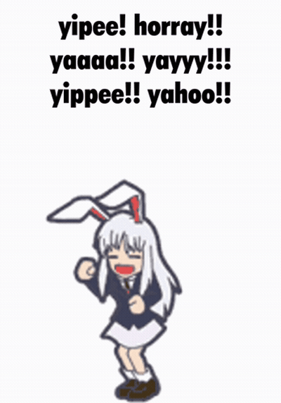 A Cartoon Of A Girl With Bunny Ears And The Words Yipee ! Horray ! GIF