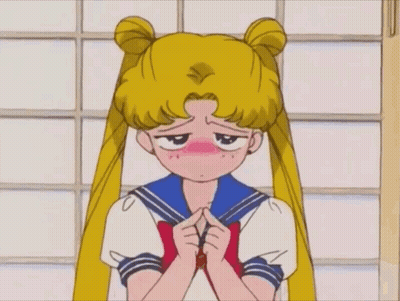 A Cartoon Of A Girl With Buns On Her Hair Covering Her Face With Her Hands . GIF