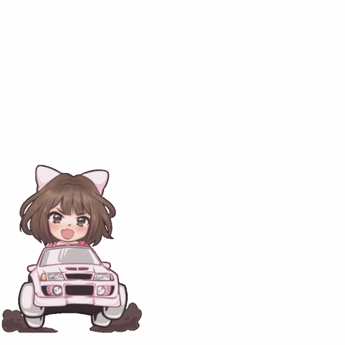 A Cartoon Of A Girl With Cat Ears Driving A Car GIF