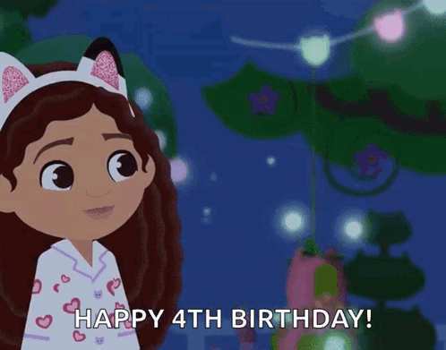 A Cartoon Of A Girl With Cat Ears Says Happy 4Th Birthday GIF