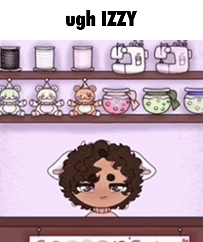 A Cartoon Of A Girl With Curly Hair Standing In Front Of A Shelf Filled With Toys . GIF