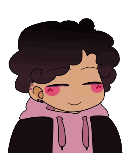 A Cartoon Of A Girl With Curly Hair Wearing A Pink Hoodie And Black Jacket GIF