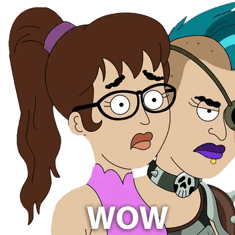 A Cartoon Of A Girl With Glasses And A Boy With A Mohawk Says Wow Sticker