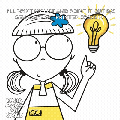 A Cartoon Of A Girl With Glasses And A Light Bulb With The Words Flora Makes Me Smile GIF