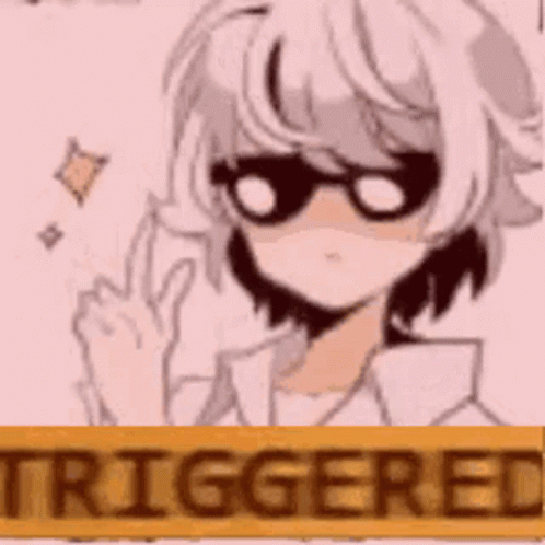 A Cartoon Of A Girl With Glasses And A Sign That Says Triggered . GIF