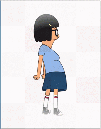 A Cartoon Of A Girl With Glasses Standing In Front Of A Row Of Pink Hearts GIF