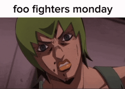A Cartoon Of A Girl With Green Hair And The Words Foo Fighters Monday On The Bottom GIF