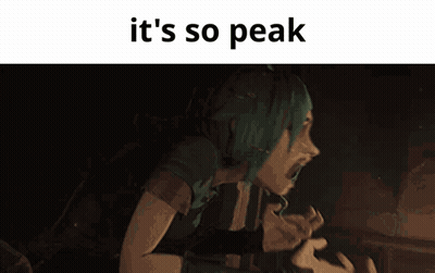 A Cartoon Of A Girl With Green Hair And The Words It 'S So Peak GIF