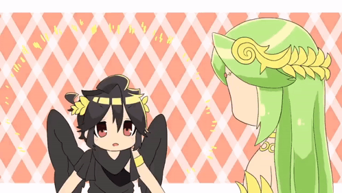 A Cartoon Of A Girl With Green Hair Standing Next To A Girl With Black Hair GIF