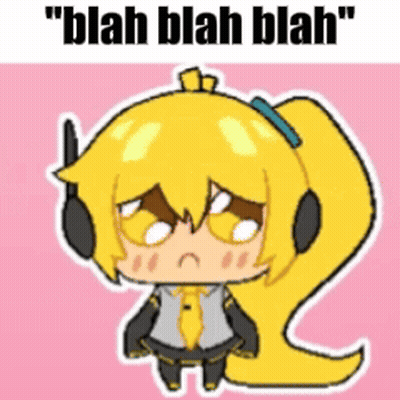 A Cartoon Of A Girl With Headphones And The Words " Blah Blah Blah " Written Below Her GIF