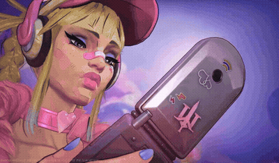 A Cartoon Of A Girl With Headphones Holding A Flip Phone That Says ' I Love You ' On It GIF