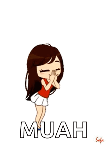 A Cartoon Of A Girl With Hearts Coming Out Of Her Hand And The Word Muah Below Her GIF