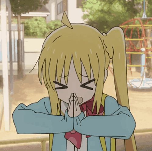 A Cartoon Of A Girl With Her Eyes Closed And Her Hands Folded GIF