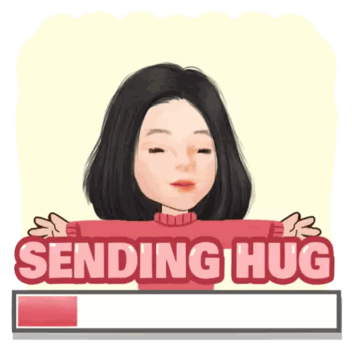A Cartoon Of A Girl With Her Eyes Closed And The Words Sending Hug Behind Her Sticker