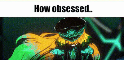 A Cartoon Of A Girl With Long Hair And A Hat With The Words `` How Obsessed '' Written Above Her . GIF