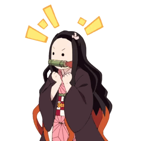A Cartoon Of A Girl With Long Hair And A Sword In Her Mouth With A Surprised Look On Her Face Sticker