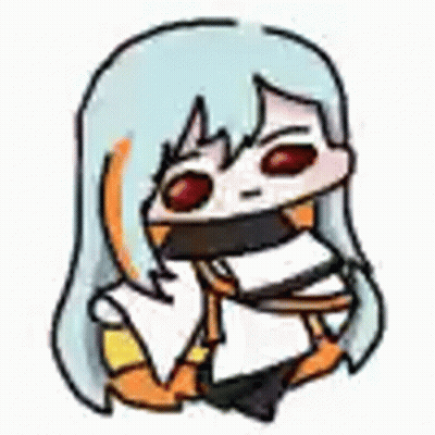 A Cartoon Of A Girl With Long Hair And Red Eyes Holding A Book . GIF
