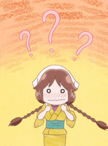 A Cartoon Of A Girl With Pigtails And A Question Mark Above Her Head GIF