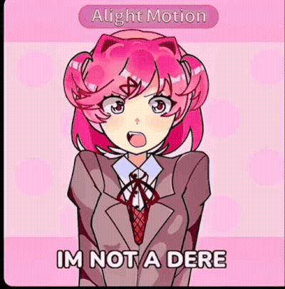 A Cartoon Of A Girl With Pink Hair And The Words " Im Not A Dere " GIF