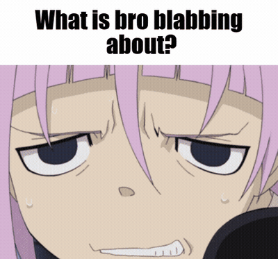 A Cartoon Of A Girl With Pink Hair And The Words " What Is Bro Blabbing About " GIF