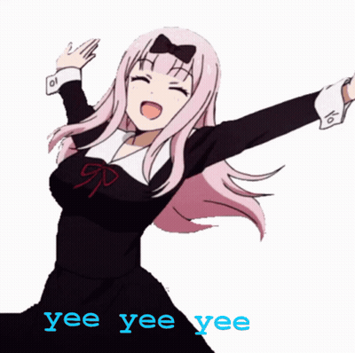 A Cartoon Of A Girl With Pink Hair And The Words Yee Yee Yee GIF