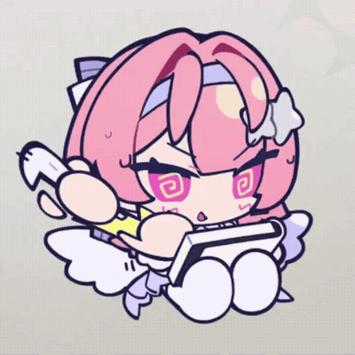 A Cartoon Of A Girl With Pink Hair And White Wings Holding A Book GIF