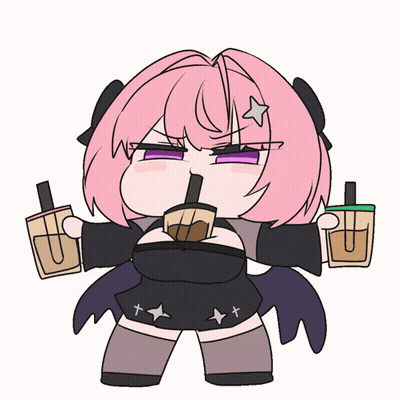 A Cartoon Of A Girl With Pink Hair Drinking A Bubble Tea GIF