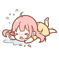 A Cartoon Of A Girl With Pink Hair Laying On The Floor Crying . Sticker