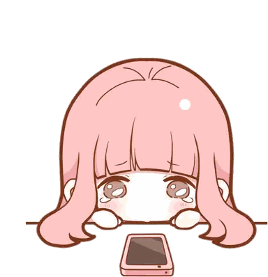 A Cartoon Of A Girl With Pink Hair Looking At A Phone Sticker