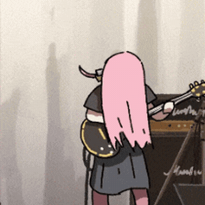 A Cartoon Of A Girl With Pink Hair Playing A Guitar GIF