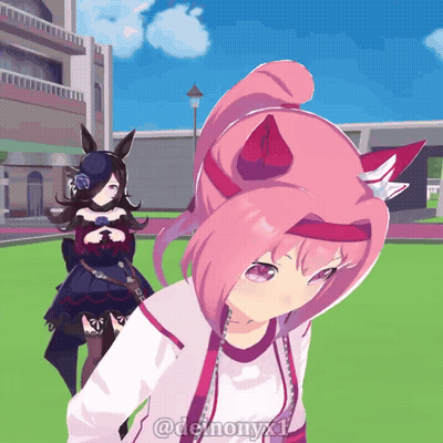 A Cartoon Of A Girl With Pink Hair Standing Next To Another Girl With Purple Hair GIF