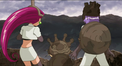 A Cartoon Of A Girl With Pink Hair Standing Next To Another Girl With Purple Hair GIF